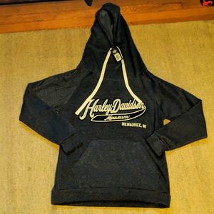 Harley Davidson museum women's mock neck hooded sweatshirt